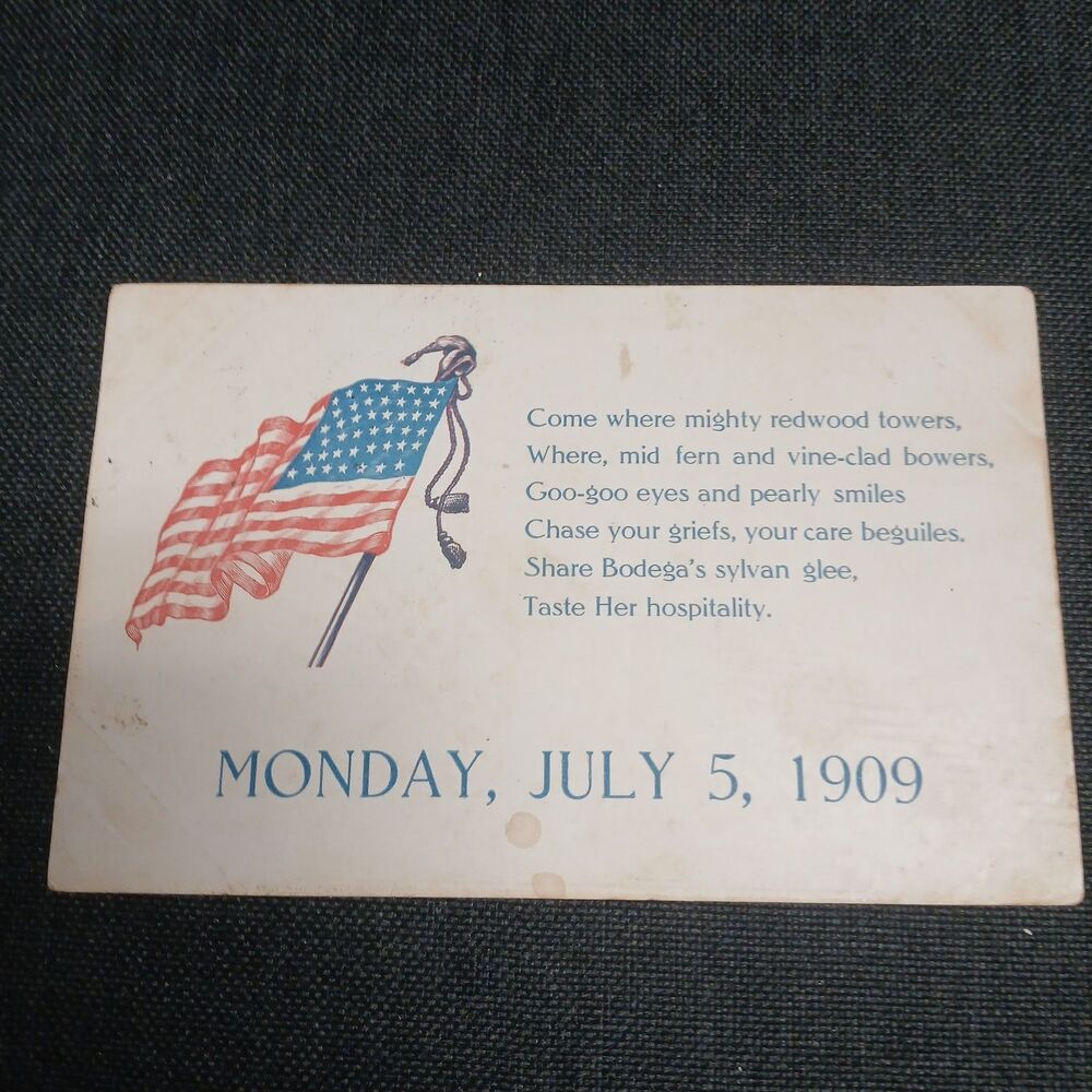July 5th 1909 Postcard American Flag Waving Flag AEF WWI Era